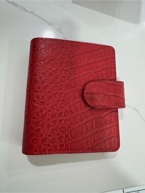 A7 Red Croc-Embossed Leather Snap Wallet